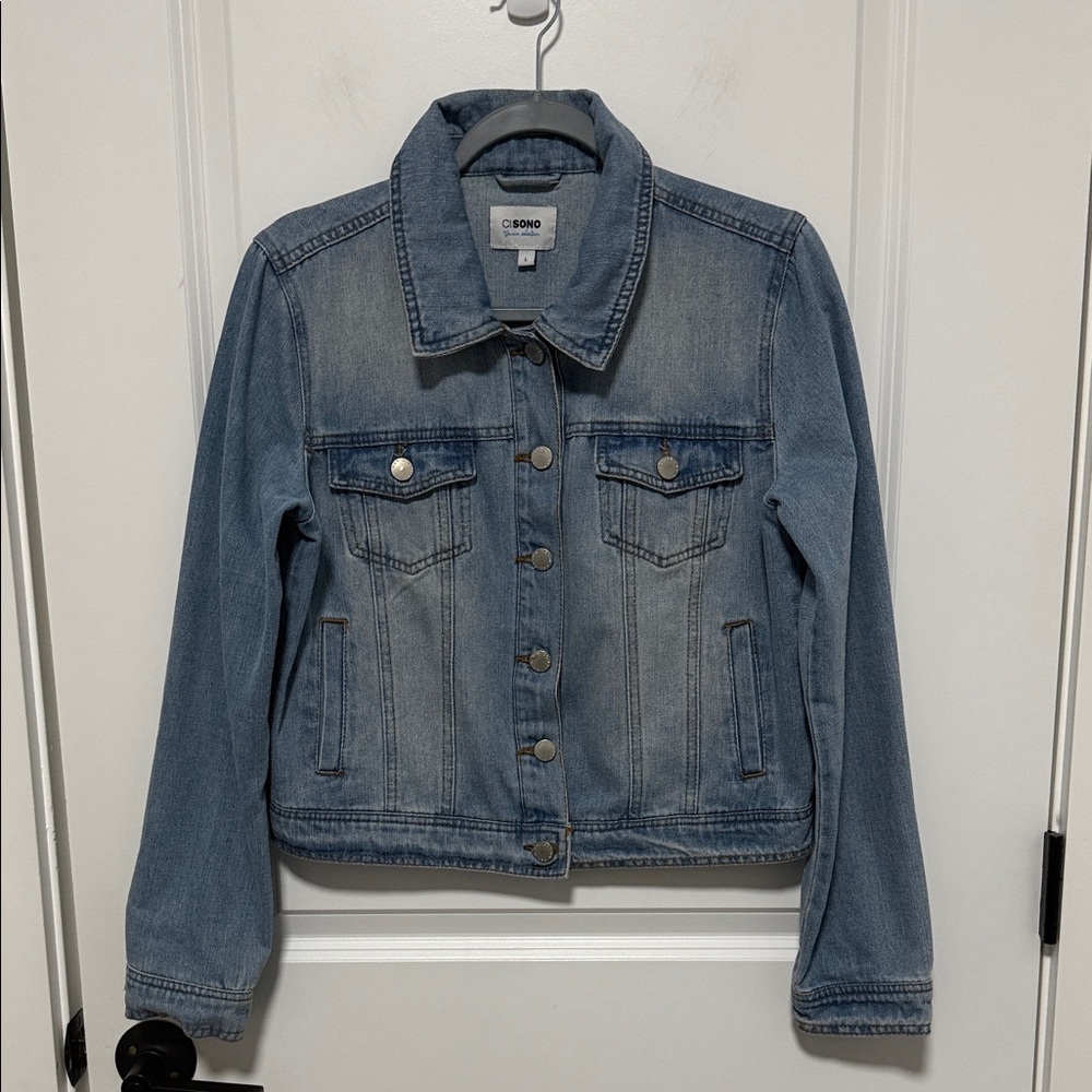CI SONO Women’s Jean Denim Jacket Medium Wash Blue Bottom Front Pockets size L